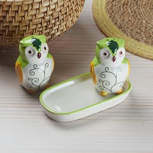 kookee ceramic salt pepper set with tray for dining table  multicolor 10286