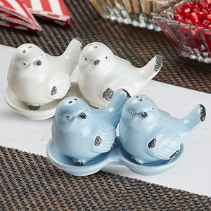 kookee ceramic salt pepper set of 2 with tray  white blue 10666