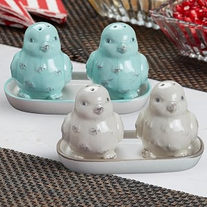 kookee ceramic salt pepper set of 2 with tray  blue grey 10492