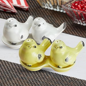 kookee ceramic salt pepper set of 2 with tray  white yellow 10663