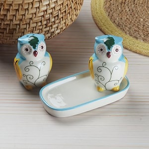 kookee ceramic salt pepper set with tray for dining table  multicolor 10285