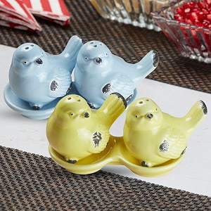 kookee ceramic salt pepper set of 2 with tray  yellow blue 10662