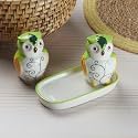 Kookee Ceramic Salt Pepper Set with Tray for Dining Table | Multicolor (10286)