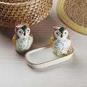 Kookee Ceramic Salt Pepper Set with Tray for Dining Table | Multicolor (10287)