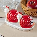 Kookee Ceramic Salt Pepper Set with Tray for Dining Table | White, Red (8570)