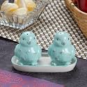 Kookee Ceramic Salt Pepper Set with Tray for Dining Table | Blue (9977)