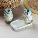 Kookee Ceramic Salt Pepper Set with Tray for Dining Table | Multicolor (10285)