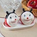 Kookee Ceramic Salt Pepper Set with Tray for Dining Table | Red, Black (8568)