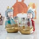 Kookee Polyresin Salt Pepper Shaker Set of 2 with Tray for Kitchen (10367)