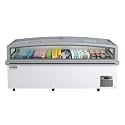 KoolMore 77 in. 27.5 cu. ft. Commercial Aisle-End Island Chest Freezer and Refrigerator, Convertible with Sliding Glass Lids, Auto Defrost, LED Lighting, White