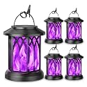 KOOPER 4 Pack Solar Lantern Outdoor Lights, Upgraded Flickering Flame Solar Lanterns Lights Outdoor Waterproof, Hanging Lantern Decorative, Solar Powered Lanterns for Yard Garden Decor (Purple Light)