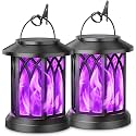 KOOPER Hanging Solar Lights Lantern , Flickering Flames Solar Outdoor Lights, Solar Lanterns Outdoor Waterproof with Bigger Panel, Lanterns Decorative Outdoor for Yard Decor, 2 Pack (Purple Light)