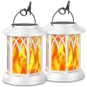 KOOPER Hanging Solar Lights Lantern Outdoor, 2 Pack Flickering Flames Solar Outdoor Lights, Solar Lanterns Outdoor Waterproof with Bigger Panel, Lanterns Decorative Outdoor for Garden Decor (White)