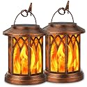 KOOPER Hanging Solar Lights Lantern Outdoor, 2 Pack Flickering Flames Solar Outdoor Lights, Solar Lanterns Outdoor Waterproof with Bigger Panel, Lanterns Decorative Outdoor for Garden Decor (Copper)