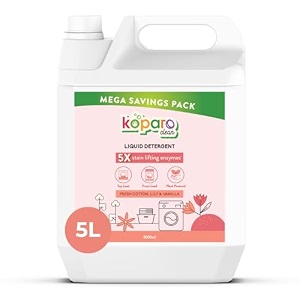koparo liquid detergent  5 litre  top load amp front load washing machine liquid detergent  organic bio-enzymes laundry detergent  tough on stains safe for kids amp sensitive skin  lily amp vanilla