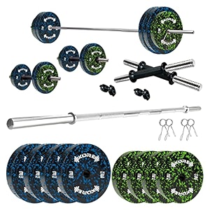 kore premium 20kg camo solid rubber fitness kit with one 4 ft plain and one pair dumbbell rods