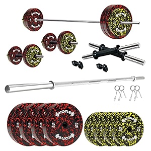 kore premium 30kg camo solid rubber fitness kit with one 4 ft plain and one pair dumbbell rods