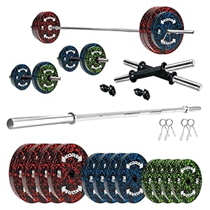 kore premium 40kg camo solid rubber fitness kit with one 4 ft plain and one pair dumbbell rods