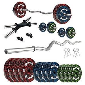 kore premium 40kg camo solid rubber fitness kit with one 3 ft curl and one pair dumbbell rods