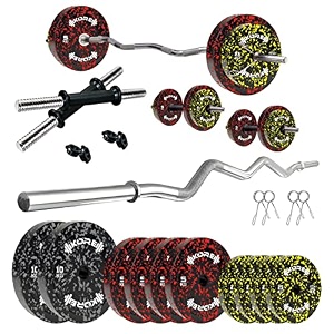 kore premium 50kg camo solid rubber fitness kit with one 3 ft curl and one pair dumbbell rods