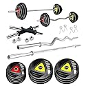 Kore Professional 40-KG Metal Integrated Rubber Plates Home Gym Set With 3 Ft Curl, 4 Ft Plain, and Pair of Dumbbell Rods, Multicolor