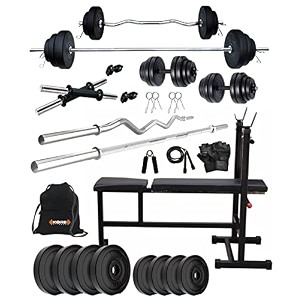 kore pvc 10 kg combo 2 home gym set with one 5 ft plain rod amp one 3 ft curl rod and one pair dumbbell rods with gym accessories black