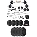Kore PVC 50 Kg Home Gym Set with One 3 Ft Curl + One 5 Ft Plain Rod and One Pair Dumbbell Rods with Gym Accessories