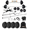 Kore PVC 10 Kg Combo 2 Home Gym Set with One 5 Ft Plain Rod & One 3 Ft Curl Rod and One Pair Dumbbell Rods with Gym Accessories, Black