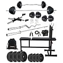 Kore PVC 10 Kg Combo 2 Home Gym Set with One 5 Ft Plain Rod &amp; One 3 Ft Curl Rod and One Pair Dumbbell Rods with Gym Accessories, Black