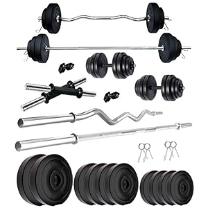 kore pvc 10 kg combo 42 wb-wa home gym set with one 4 ft plain rod amp one 3 ft curl rod and one pair dumbbell rods