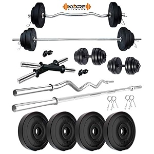 kore pvc 10 kg combo 42 wb-wa home gym set with one 4 ft plain rod amp one 3 ft curl rod and one pair dumbbell rods