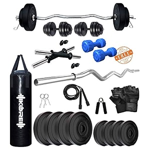kore pvc 14 kg combo 3 wb with unfilled punching bag amp pvc dumbbells home gym set with gym accessories