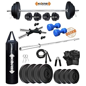 kore pvc 14 kg combo 9 wb with unfilled punching bag amp pvc dumbbells