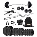 Kore PVC 50 Kg Home Gym Set with One 3 Ft Curl and One Pair Dumbbell Rods with Gym Bag & Accessories, Black