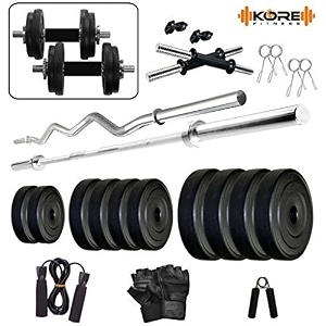 kore pvc home gym set with one 4 ft plain one 3 ft curl and one pair dumbbell rods comes with home gym accessories 22