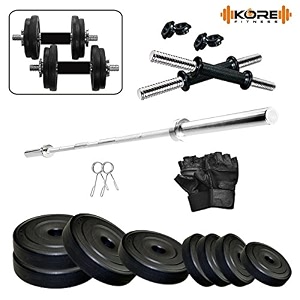 kore pvc combo 44-wb home gym set with one 3 ft curl rod and one pair dumbbell rods comes with gym accessories 16