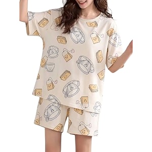 Korean Night Dress Shorts Set Round Neck