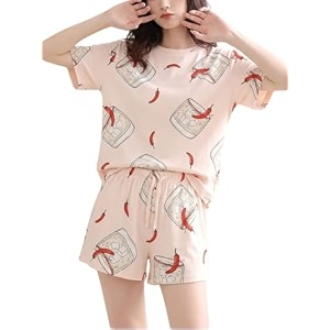 Korean Night Dress Shorts Set Round Neck