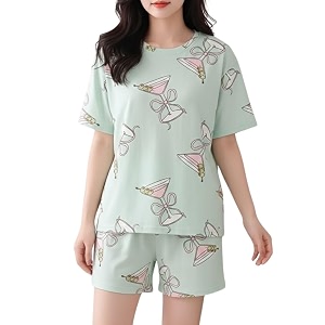 Korean Night Dress Shorts Set Round Neck