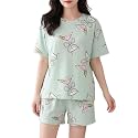 Korean Night Dress Shorts Set Round Neck