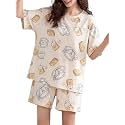 Korean Night Dress Shorts Set Round Neck