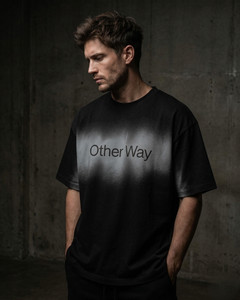 KOSAKSI Washed Ombre Typography Men Round Neck