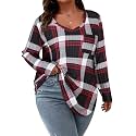 Koscacy Women Plus Size Casual Knit Sweater with Pocket V Neck Solid Color Tops Lightweight Long Sleeve Blouses
