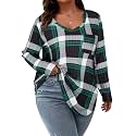 Koscacy Women Plus Size Casual Knit Sweater with Pocket V Neck Solid Color Tops Lightweight Long Sleeve Blouses
