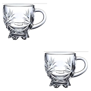 kosh crystal clear glass cup tea coffee milk cappuccino mugs with handles for hot jumbo green tea cup soup bowl multi-purpose mug set 120ml transparent pack of 2 lotus cup