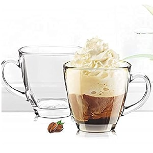 kosh crystal clear glass cup tea coffee milk cappuccino mugs with handles for hot jumbo green tea cup soup bowl multi-purpose mug set 120ml transparent pack of 2 square cup