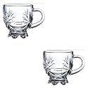 Kosh Crystal Clear Glass Cup Tea, Coffee, Milk, Cappuccino Mugs with Handles for Hot Jumbo Green Tea Cup, Soup Bowl Multi-Purpose Mug Set, 120ml Transparent (Pack of 2) (Lotus Cup)