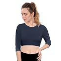 Kosher Casual Women's Modest High Neck Cropped Layering Shell - Cotton Spandex 3-4 Sleeve Base Pullover Top
