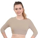 Kosher Casual Women's Modest High Neck Cropped Layering Shell - Cotton Spandex 3-4 Sleeve Base Pullover Top