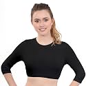 Kosher Casual Women's Modest High Neck Cropped Layering Shell - Cotton Spandex 3-4 Sleeve Base Pullover Top